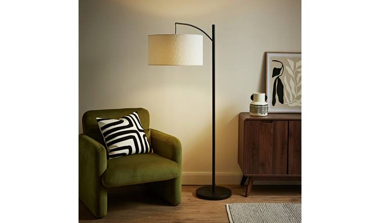 ValueLights Preto Metal Boucle Shade Arc Floor Lamp - Black