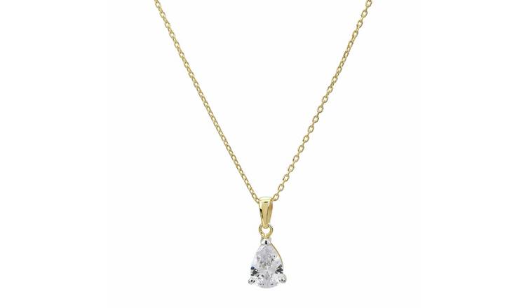 Pure Brilliance 9ct Yellow Gold 0.70ct Diamond Pear Solitaire Pendant Necklace