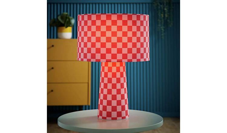 ValueLights Pritchard Fabric LED Checkerboard Table Lamp - Pink