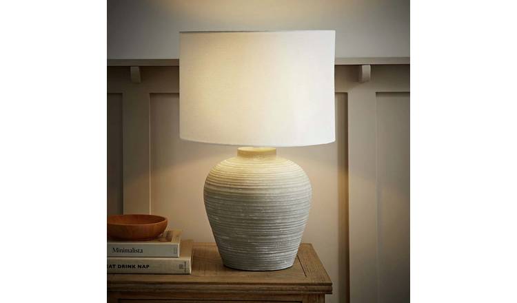 ValueLights Reid Ceramic LED Large Ribbed Table Lamp - Grey