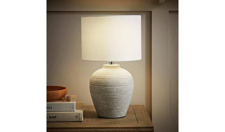 ValueLights Reid Ceramic LED Small Ribbed Table Lamp - Grey