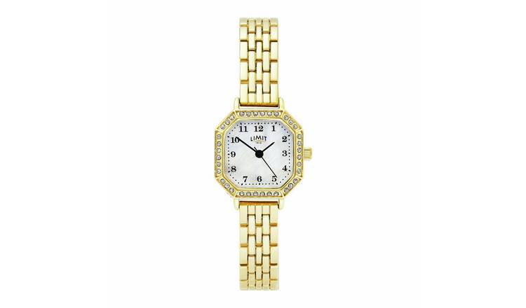 Limit White Dial Octagonal Case Gold Tone Bracelet Watch