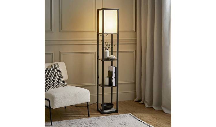 ValueLights Struttura Wooden Statement Floor Lamp - Black