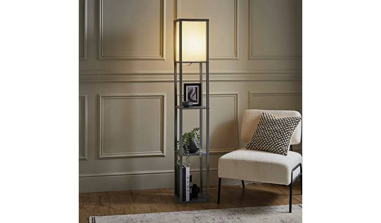 ValueLights Struttura Wooden Statement Floor Lamp - Grey