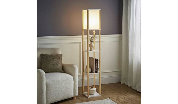 ValueLights Struttura Wooden Statement Floor Lamp - Oak