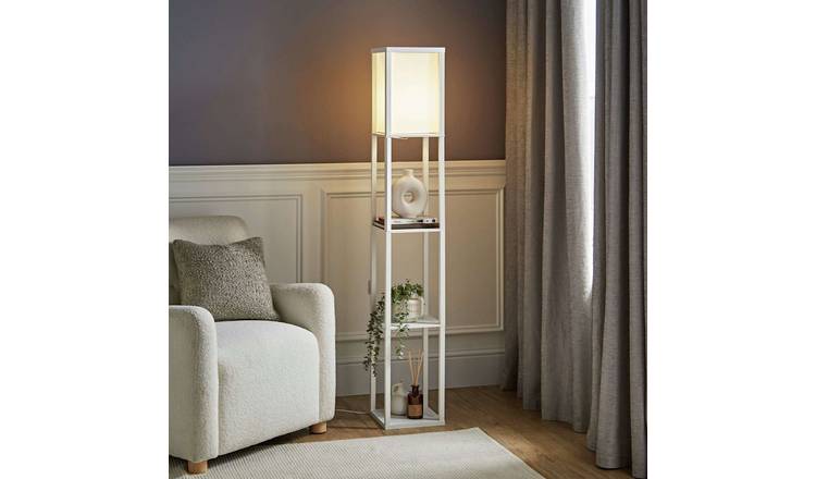 ValueLights Struttura Wooden Statement Floor Lamp - White