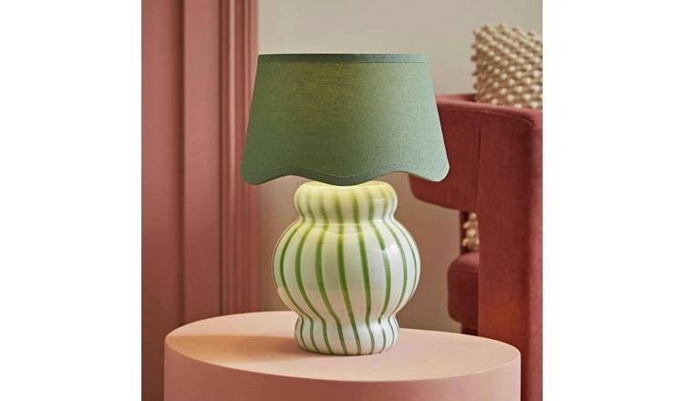 ValueLights Taffy LED Stripe Glass Table Lamp With Scallop Shade - Green