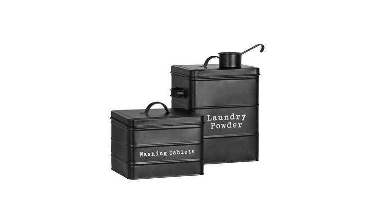 Harbour Housewares 2 Piece Vintage Metal Utility Canisters Set - Black