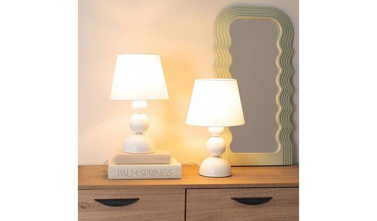 ValueLights Winnie Metal LED Pair Of Stacked Table Lamps - Cream