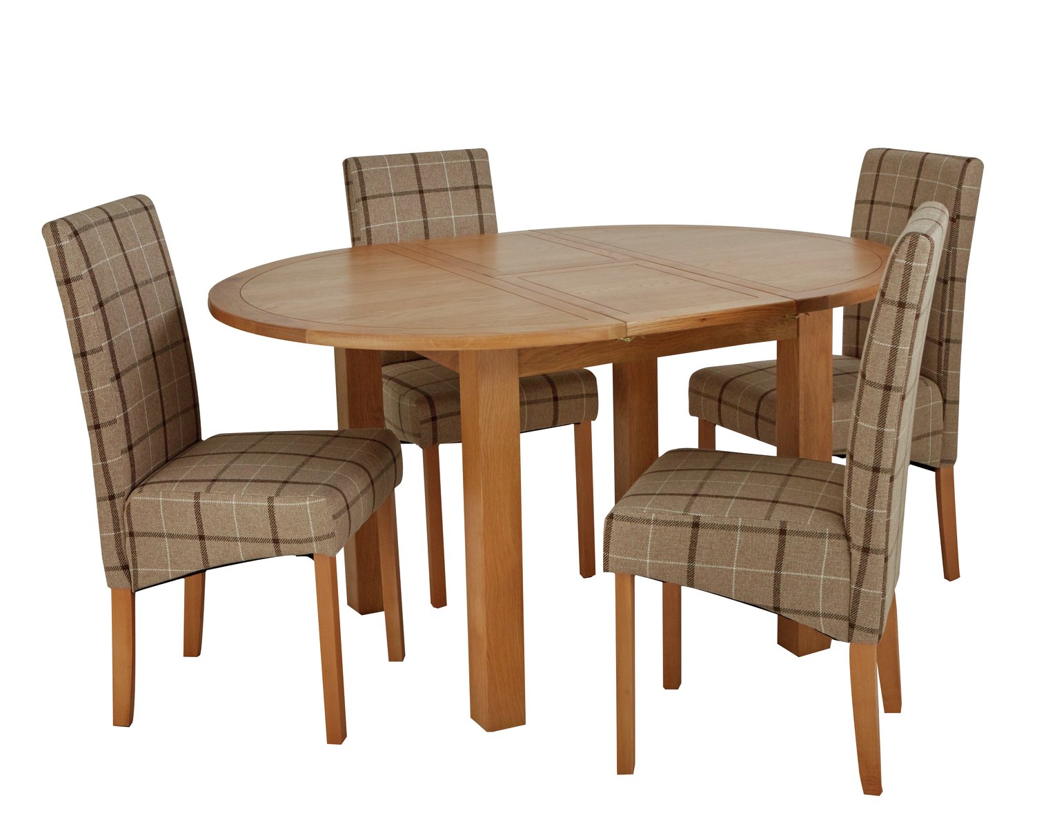 Argos Home Clifton Oak Extending Table & 4 Mink Check Chairs