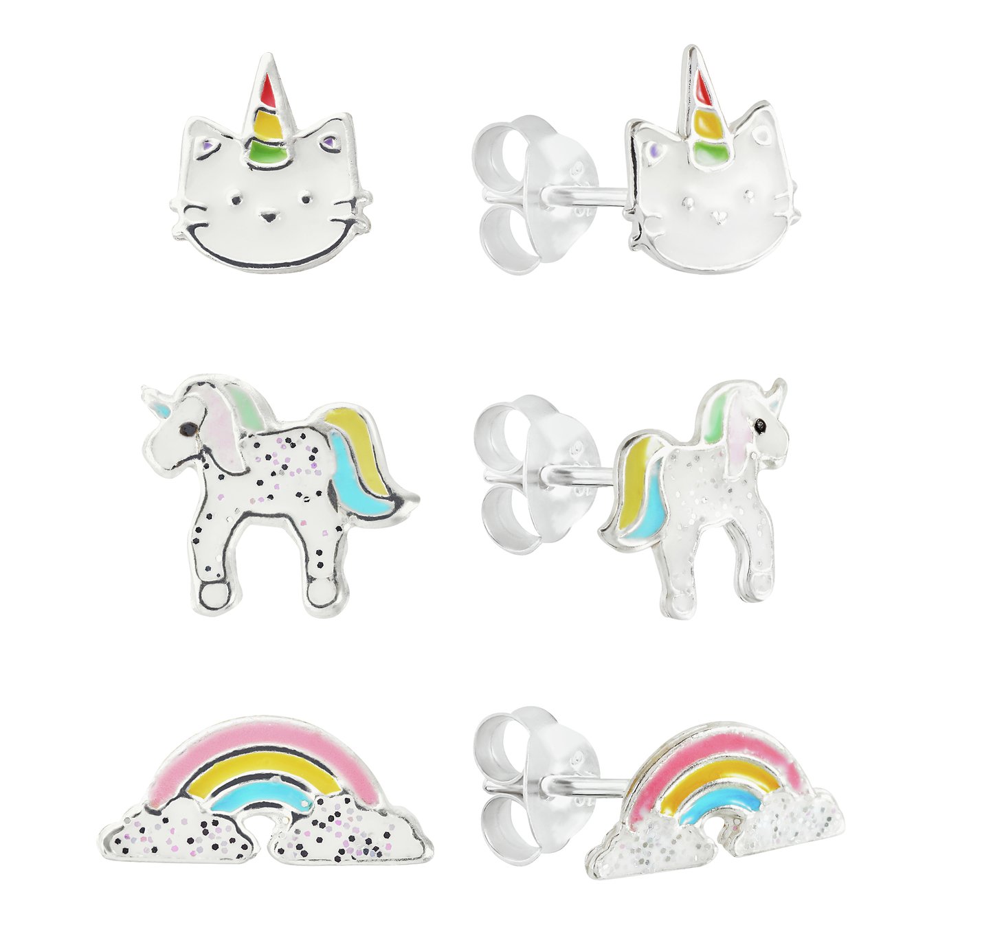 Revere Sterling Silver Set of 3 Unicorn Stud Earrings