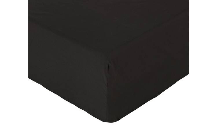 Habitat Cotton Rich 180 TC Plain Black Fitted Sheet - Single