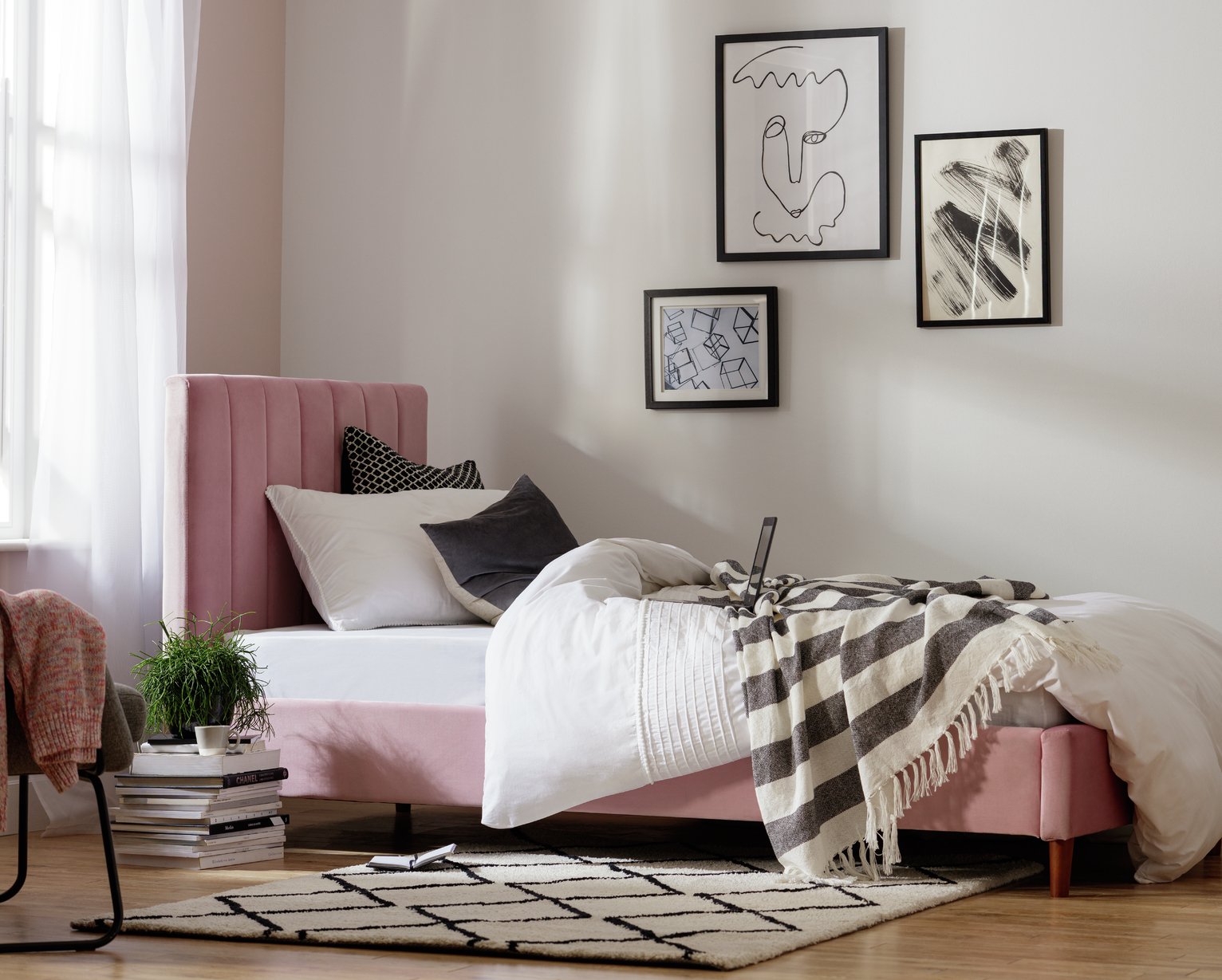 Habitat Pandora Single Velvet Bed Frame - Blush Pink