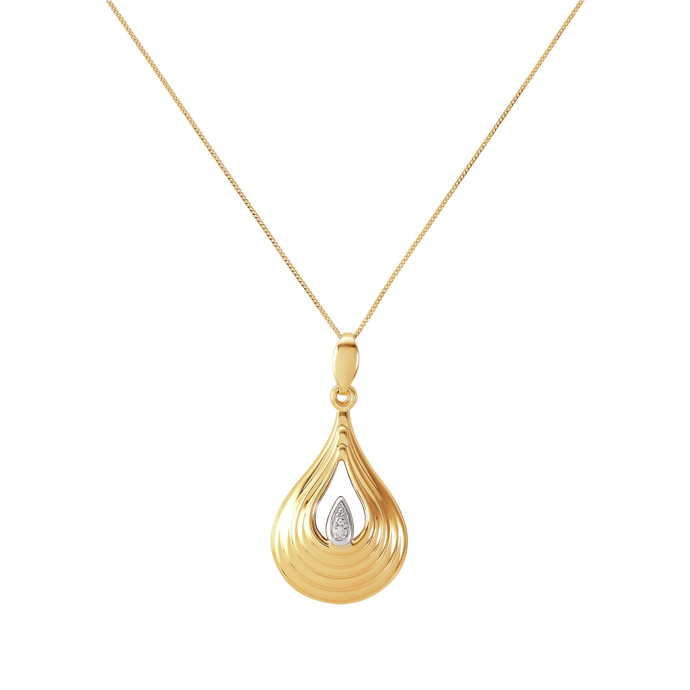 Revere 9ct Gold & Diamond Teardrop Pendant 18in ch Necklace