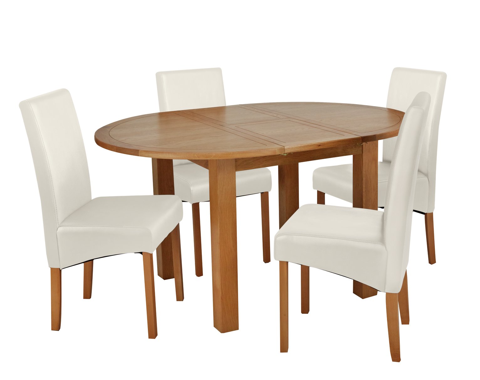 Argos Home Clifton Oak Extending Round Table & 4 Cream Chair