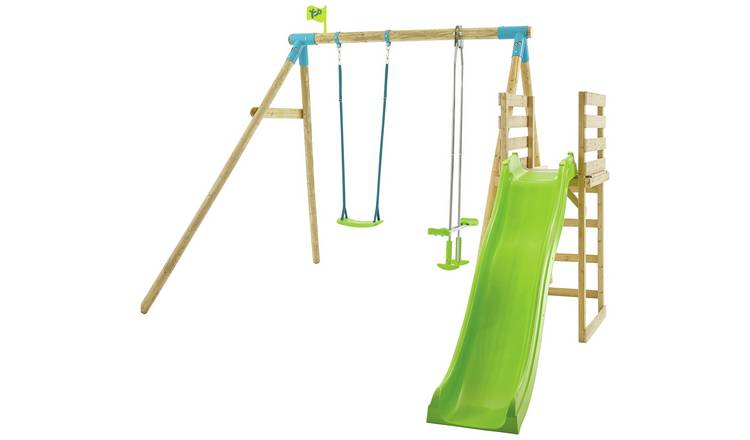 Buy Tp Kite Wood Double Swing Set With 8ft Wavy Slide Swings Argos