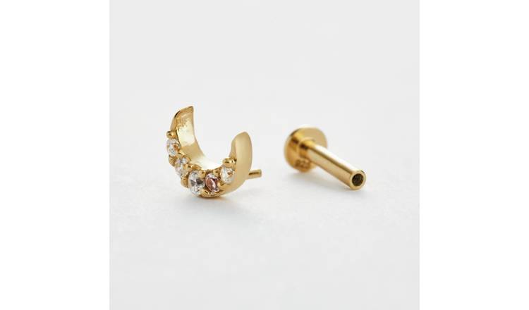 Revere Gold Plated Silver Moon Single Flatback Stud Earring