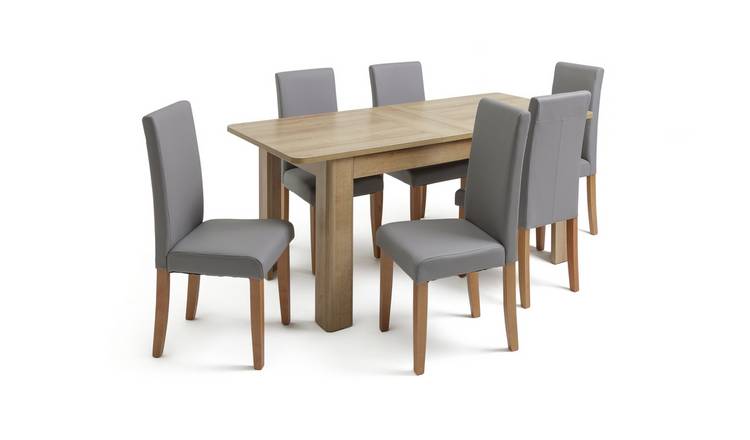 Argos Home Miami Oak Dining Table & 6 Grey Chairs