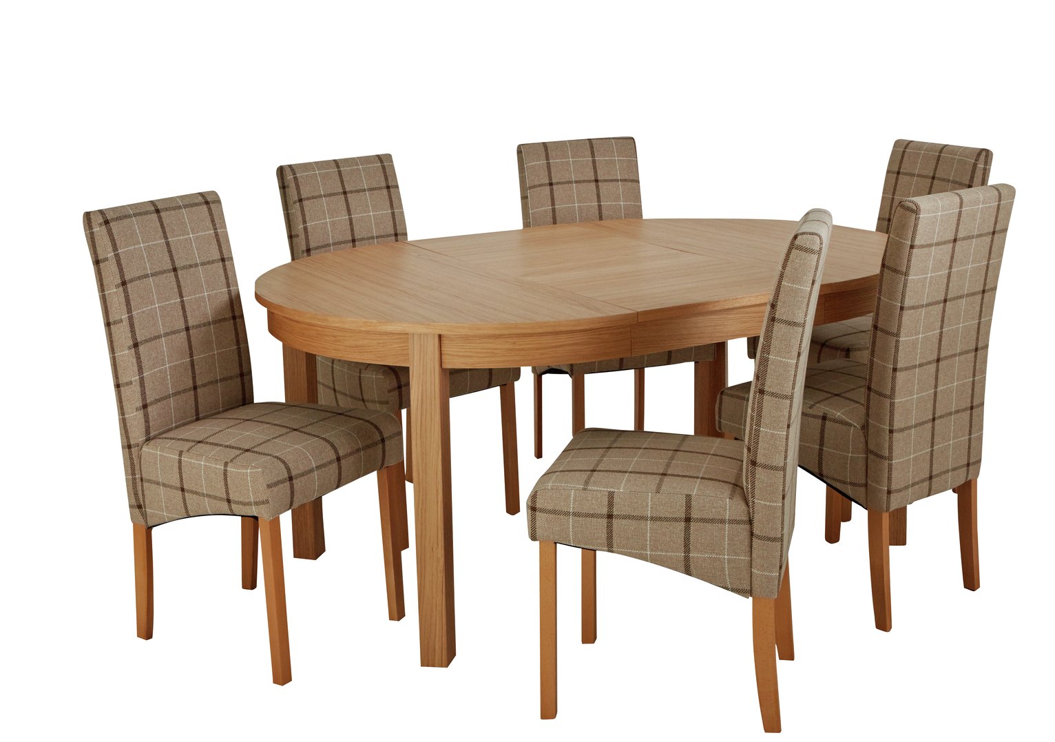 Argos Home Clifton Oak Extending Table & 6 Mink Check Chairs