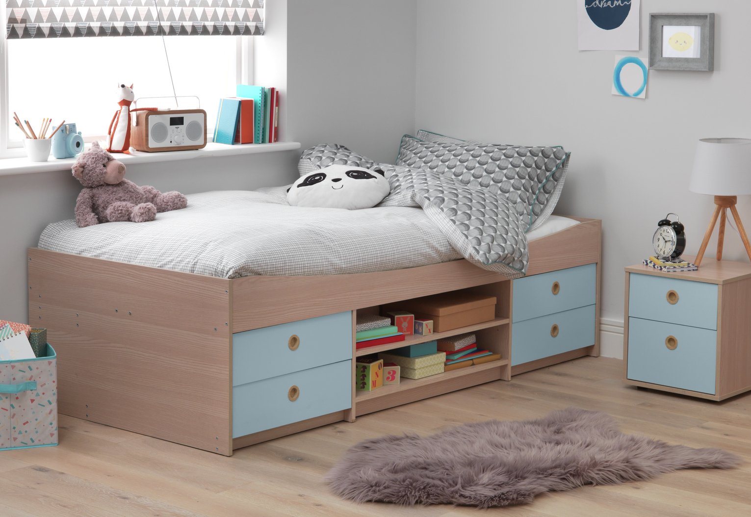 Argos Home Camden Blue & Acacia Cabin Bed & Kids Mattress