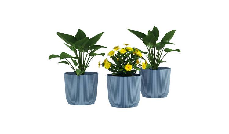 Outsunny Set of 3 22cm Round Plastic Plant Pots – Blue