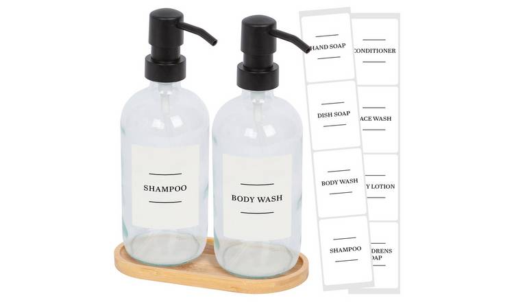 Harbour Housewares 2pc Soap Dispenser Set & Labels  - Clear/White - 500ml