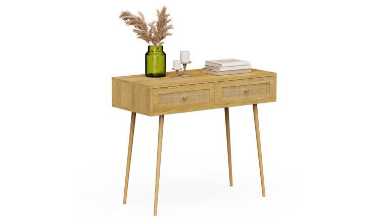 Vonhaus Sienna Rattan 2 Drawer Dressing Table - Brown