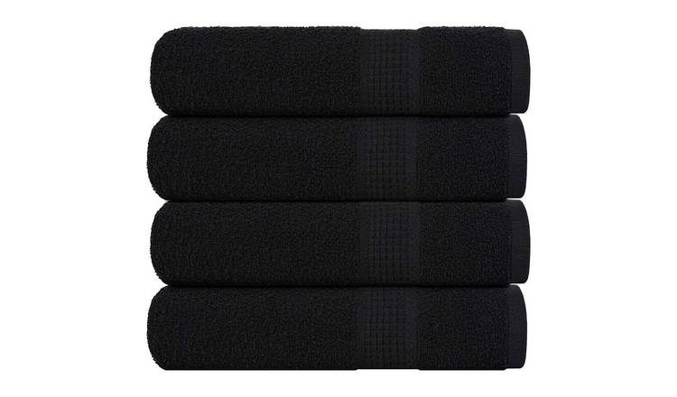 Walplus Pack of 4 Cotton Hand Towels - Black - 50 x 100 cm