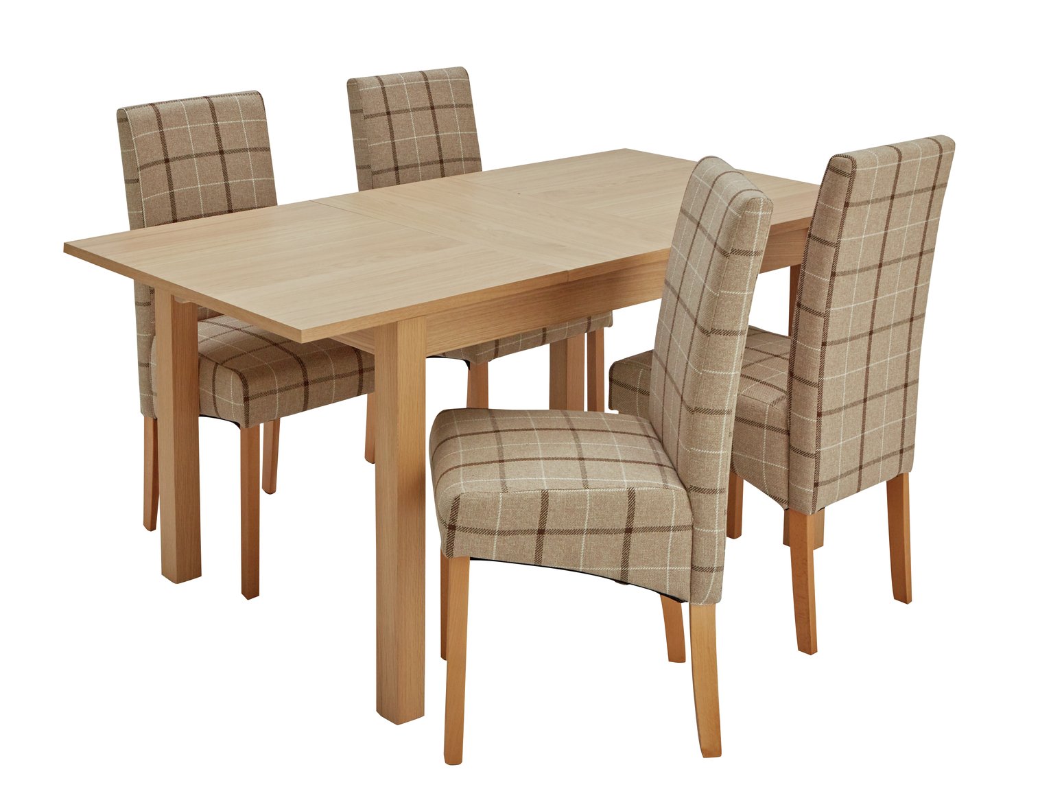 Argos Home Clifton Oak Extending Table & 4 Mink Check Chairs