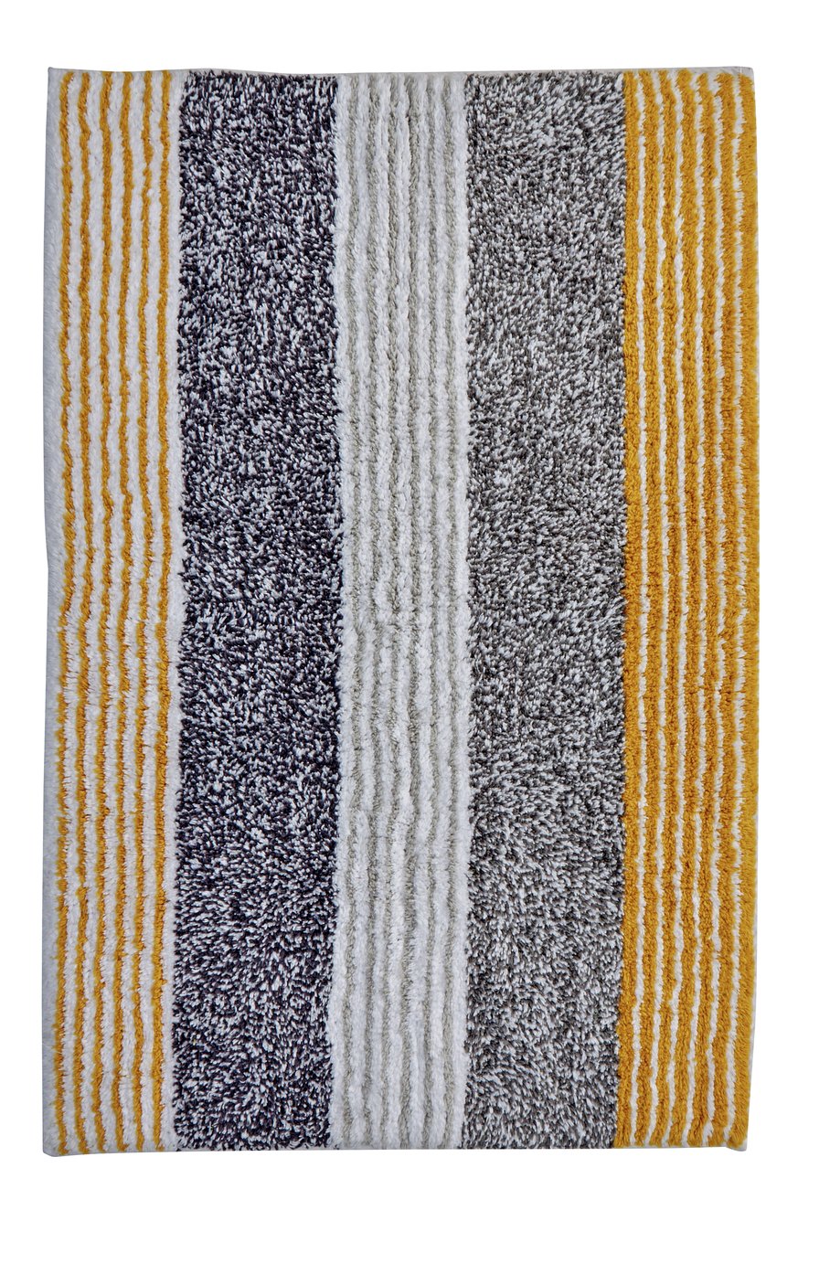 Argos Home Striped Bath Mat - Grey and Mustard