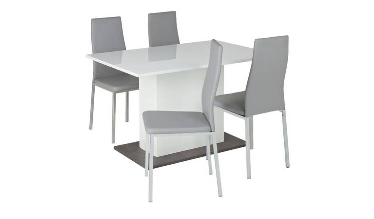 Buy Argos Home Holborn White Gloss Dining Table 4 Grey Chairs Dining Table And Chair Sets Argos