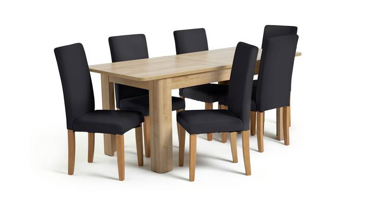 Buy Argos Home Miami Curve Extending Table & 6 Black Chairs | Dining