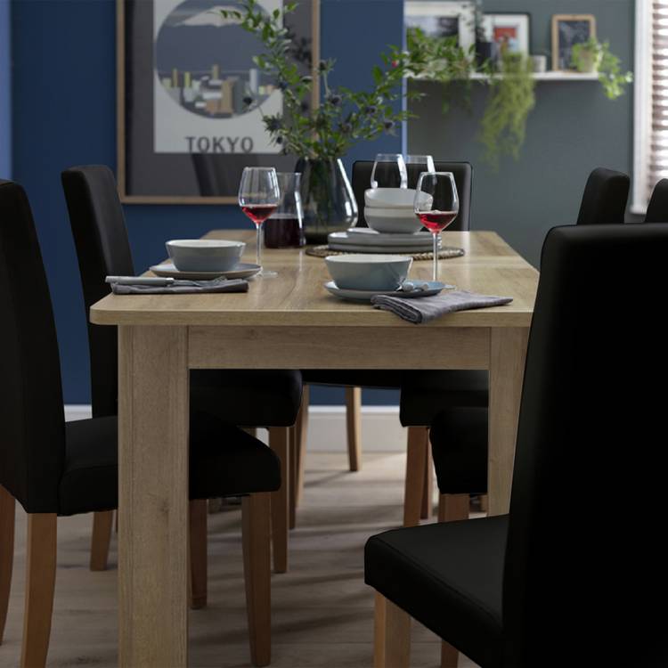 Argos Home Miami Extending Oak Dining Table & 6 Black Chairs 0