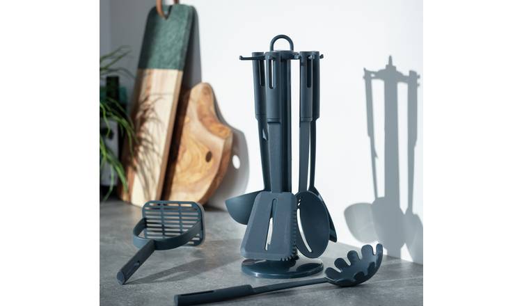 Habitat 6 Piece Utensil Set with Holder - Blue