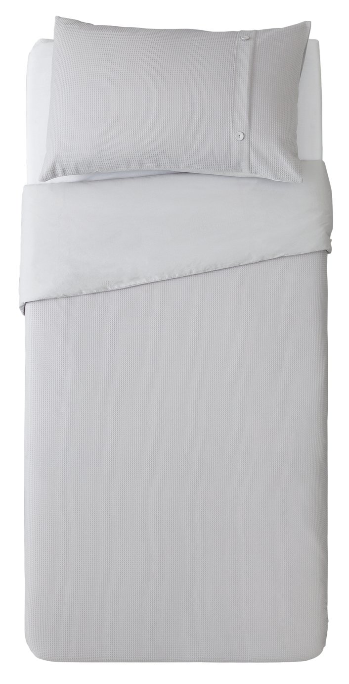 Argos Home Grey Waffle Cuff Bedding Set - Single