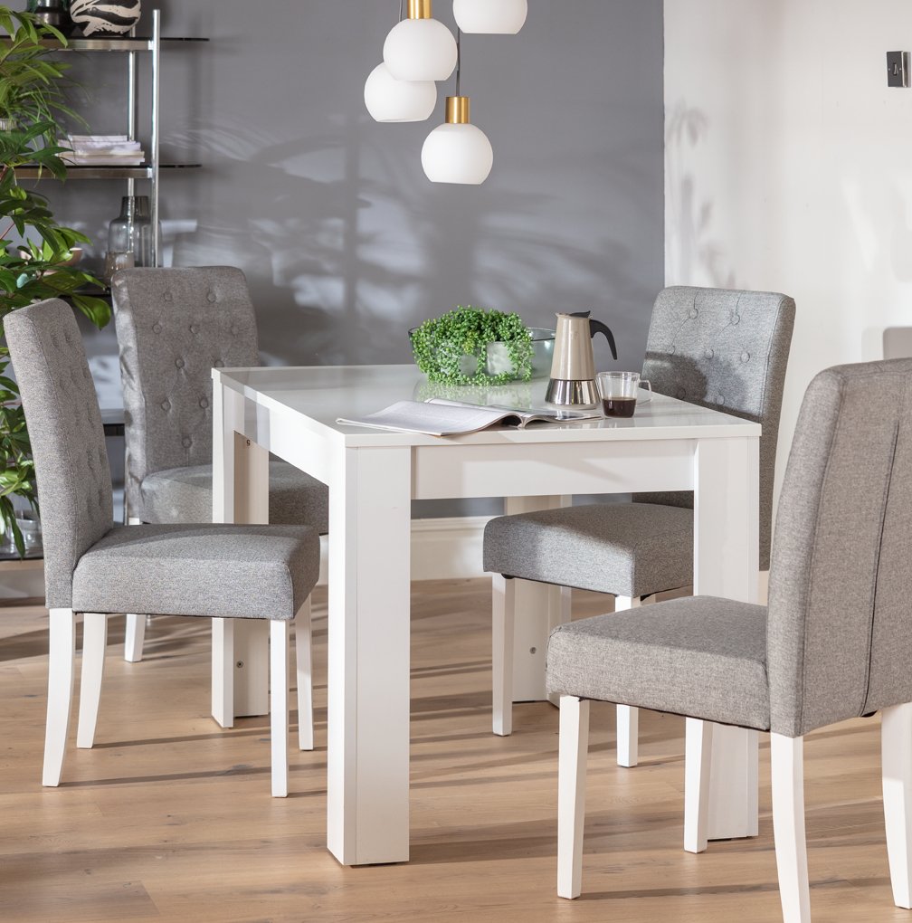 Argos Home Miami Gloss Dining Table & 4 Button Chairs - Grey