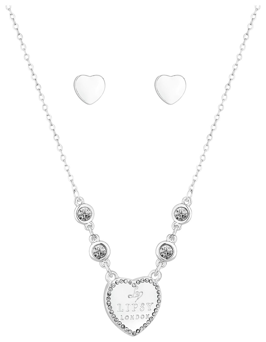 Lipsy Silver Colour Heart Pendant and Earring Set