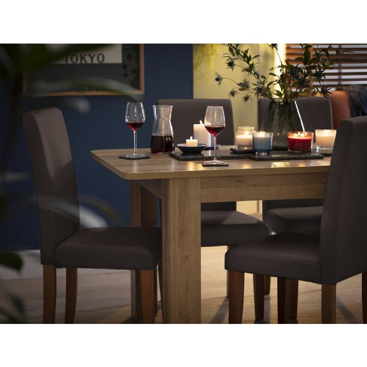 Argos Home Miami Ext Oak Dining Table & 4 Chocolate Chairs 0