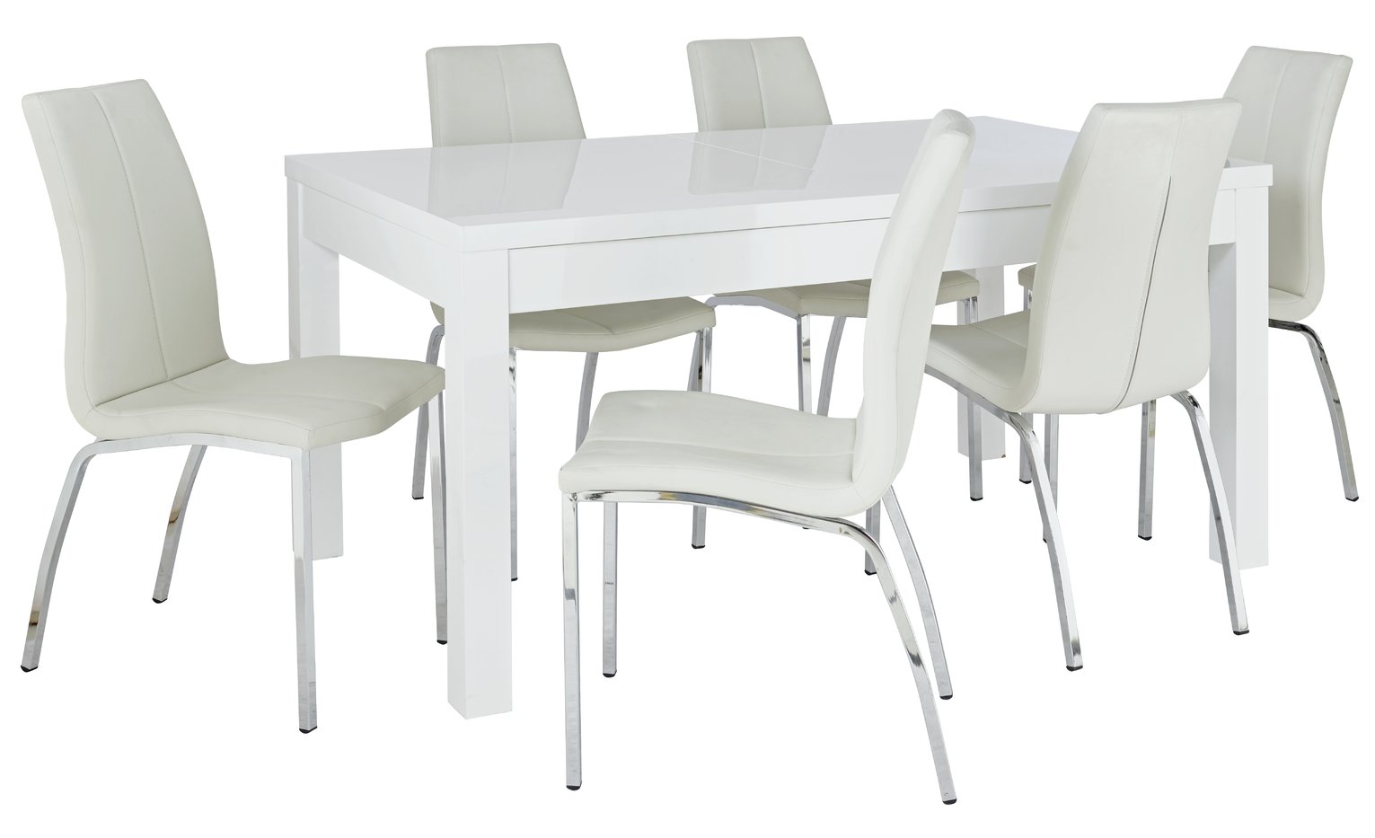 Argos Home Lyssa XL Gloss Extending Table & 6 Ivory Chairs
