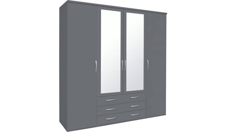 Buy Argos Home Hallingford 4 Door 3 Drawer Mirror Wardrobe Grey Wardrobes Argos