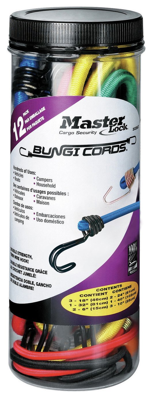 Master Lock 12 Piece Bungee Cord Set 4x60cm, 4x80cm, 4x100cm