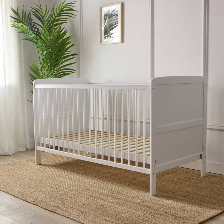 Baby Elegance Travis Baby Cot Bed with Mattress - White 0