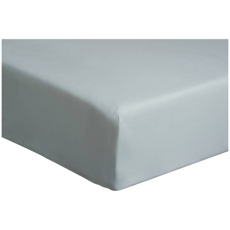 Habitat Cotton Rich 180TC Plain Duck Egg Fitted Sheet-Single 0