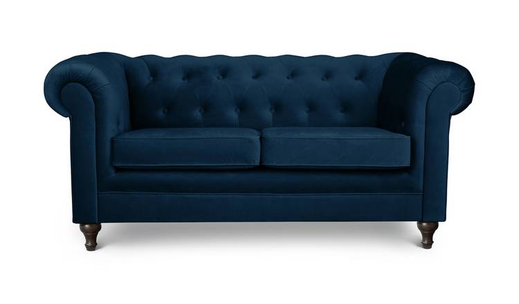 Blue velvet store chesterfield couch