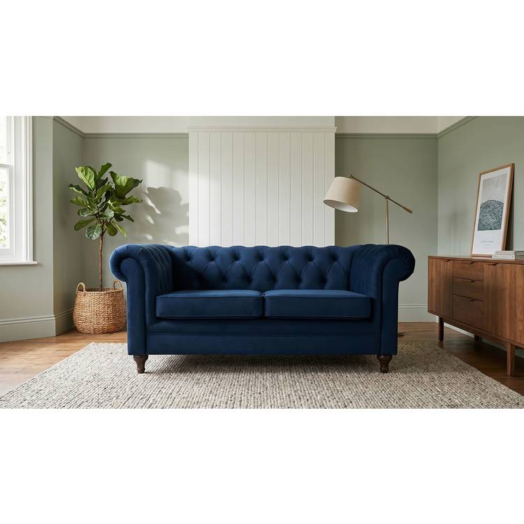 Habitat Chesterfield Velvet 2 Seater Sofa - Blue 0