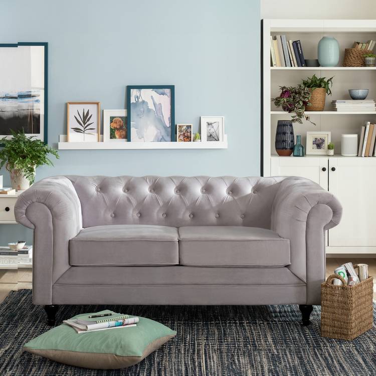 Habitat Chesterfield Velvet 2 Seater Sofa - Blue 0