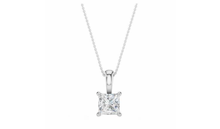 Pure Brilliance 9ct White Gold 1ct Diamond Princess Solitaire Pendant Necklace
