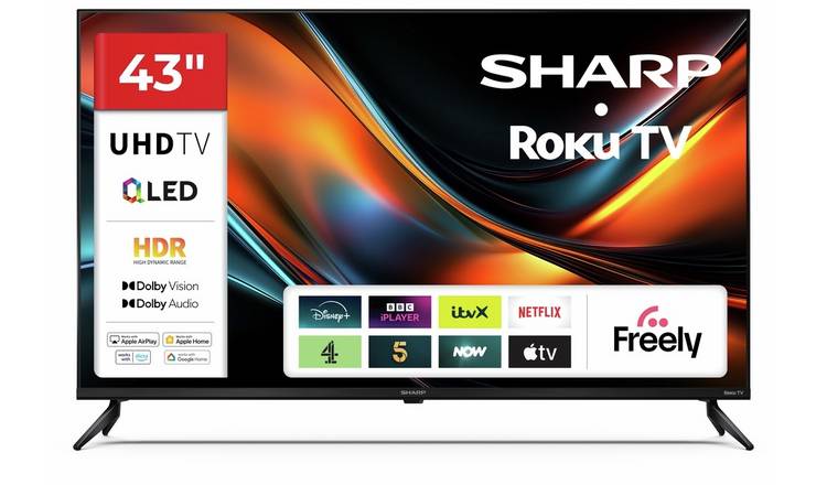 Sharp 43Inch 4T-C43JJ6425KB Roku Smart 4K UHD QLED Freely TV