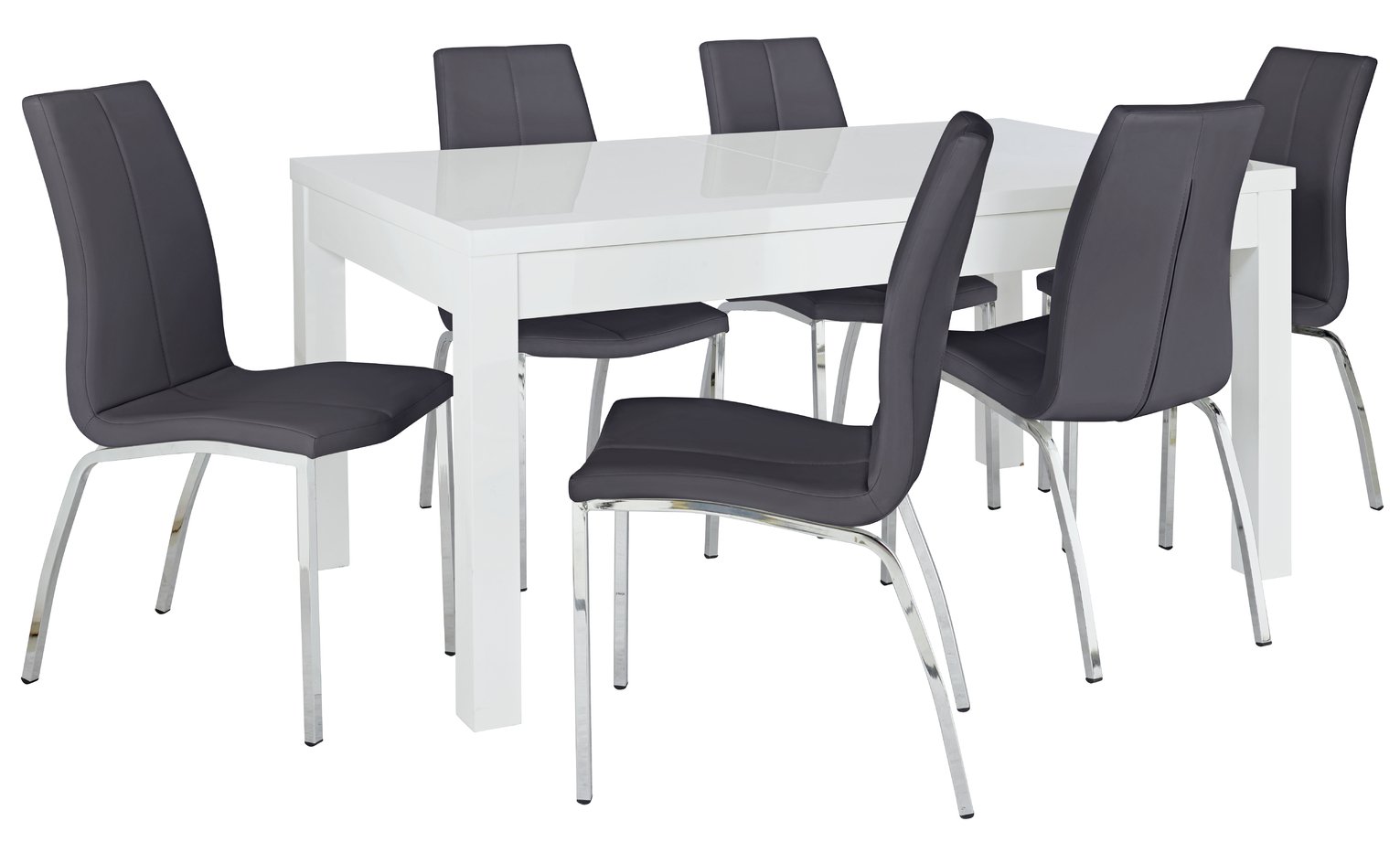 Argos Home Lyssa XL Gloss Extending Table & 6 Black Chairs