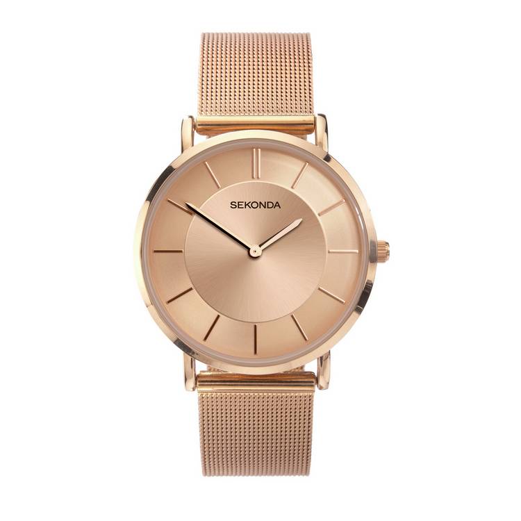Sekonda Ladies Rose Gold Coloured Mesh Strap Watch 0